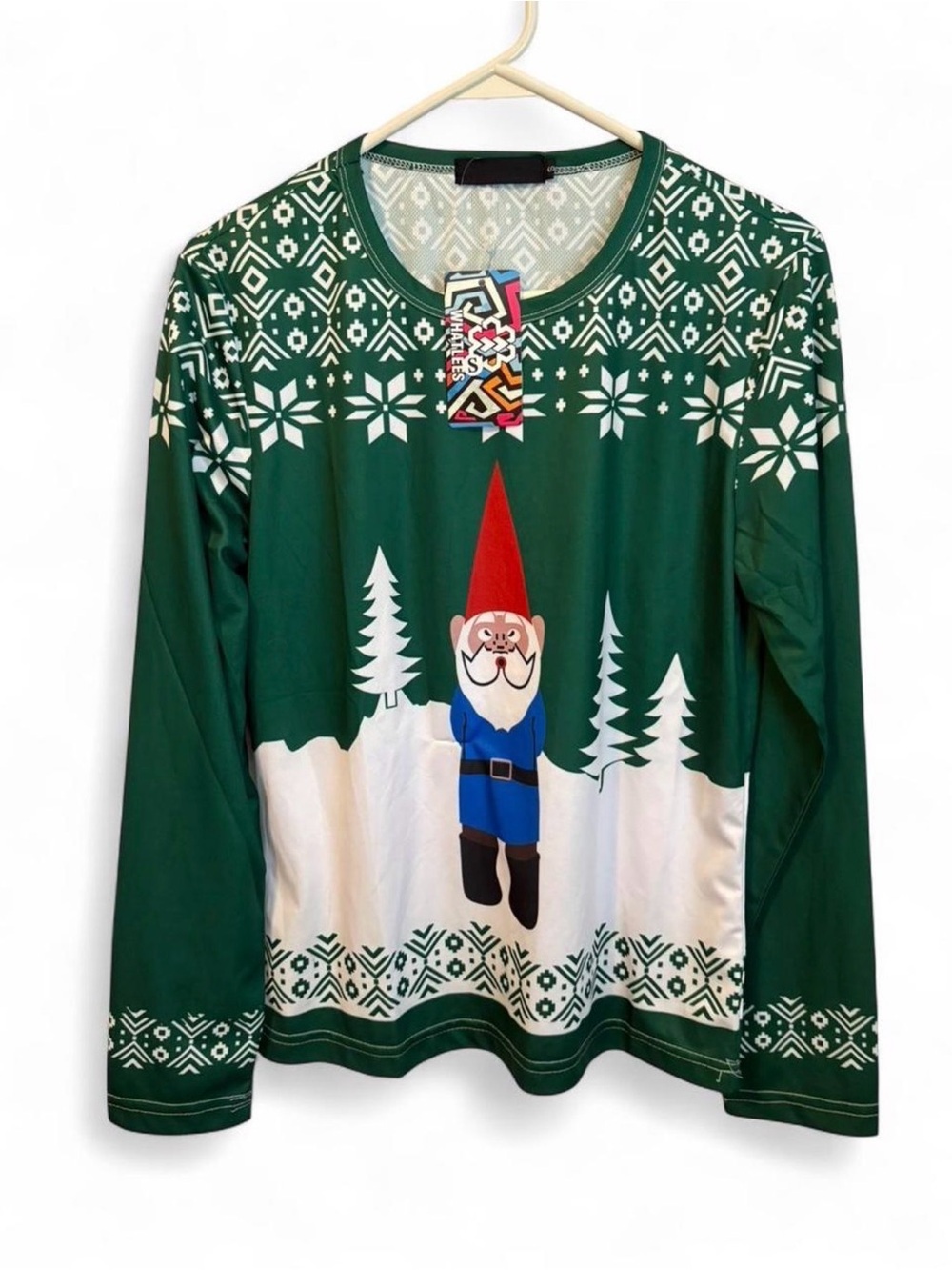 Green Gnome Christmas Sweater Long Sleeve Shirt - Picture 1 of 4